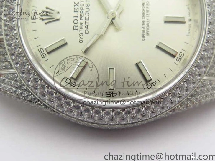 0224 Practical DateJust 41 126334 904 Full Paved Diamonds BP Maker Best Edition Silver Dial on Oyster Bracelet A 2542